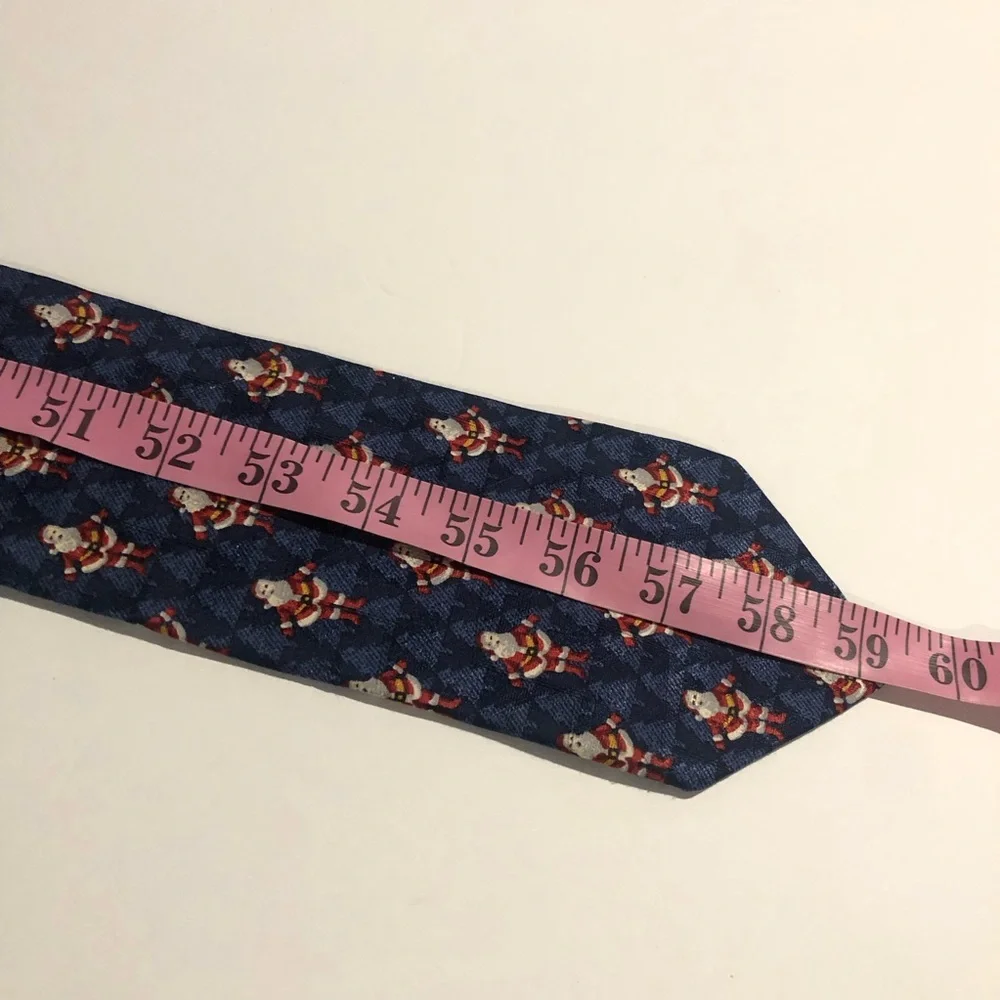 Ermenegildo Zegna Holiday Blue Silk Neck Tie Santa Claus Christmas Trees Luxury